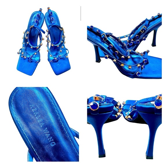 Azalea Wang Electrifying Blue Studded Strappy Heeled Sandals 8.5 - Picture 1 of 8